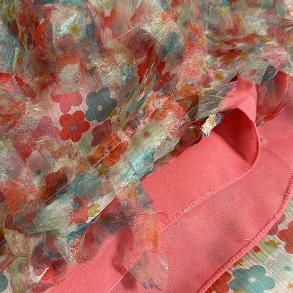 Chetta B Strapless Silk Dress Pink w/ Pastel Floral Frill Sz 10 Party Chic - Picture 9 of 10